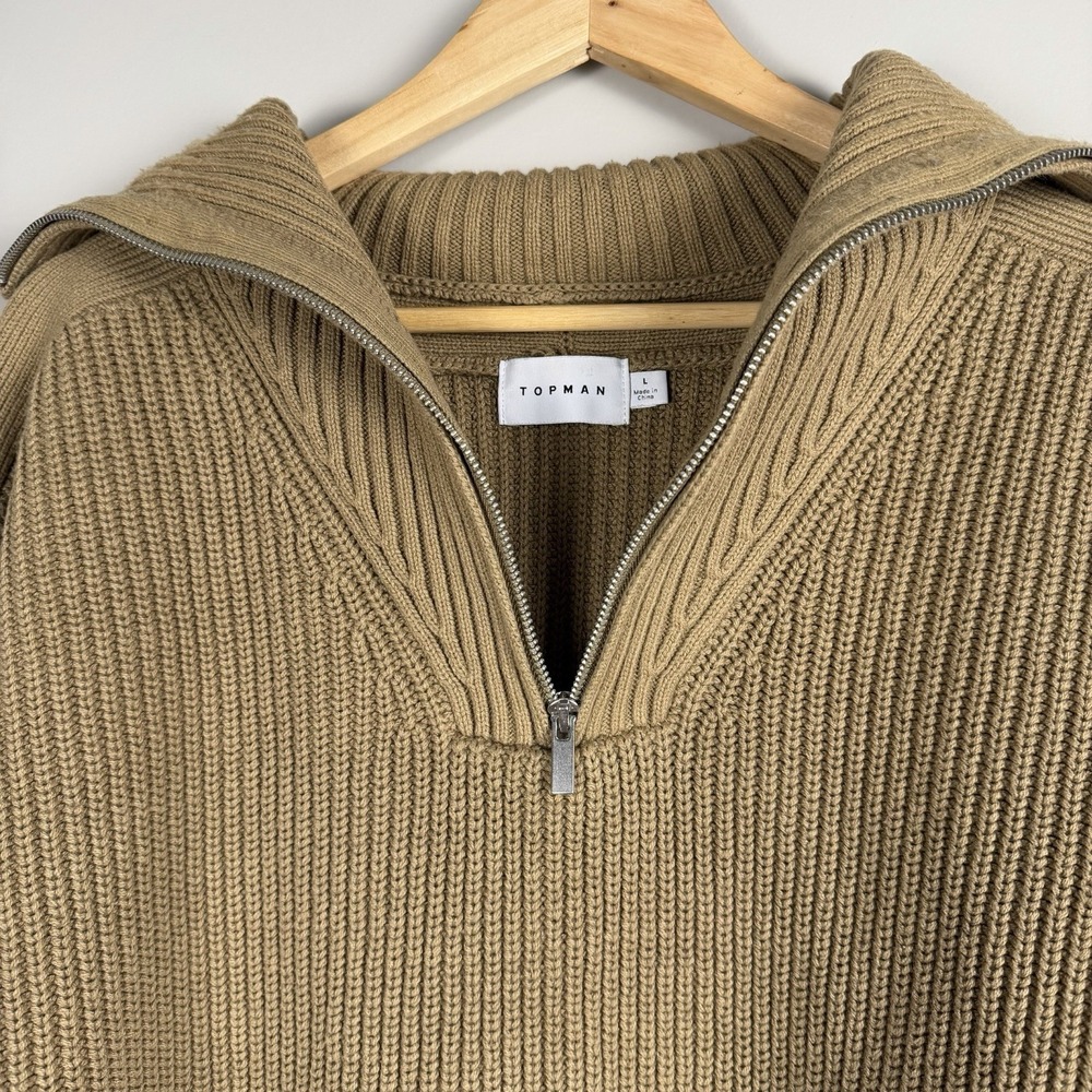TOPMAN Hester Ribbed Knit Sweather Half Zip Mens Size Large High Collar Pullover - Picture 4 of 16